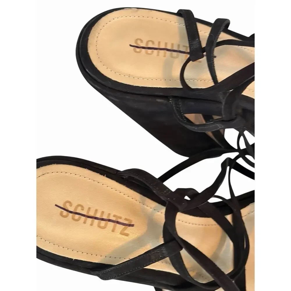 NEW Schutz Lynda Black Suede Platform Sandals •10• Chunky Heel Ankle Wrap $195